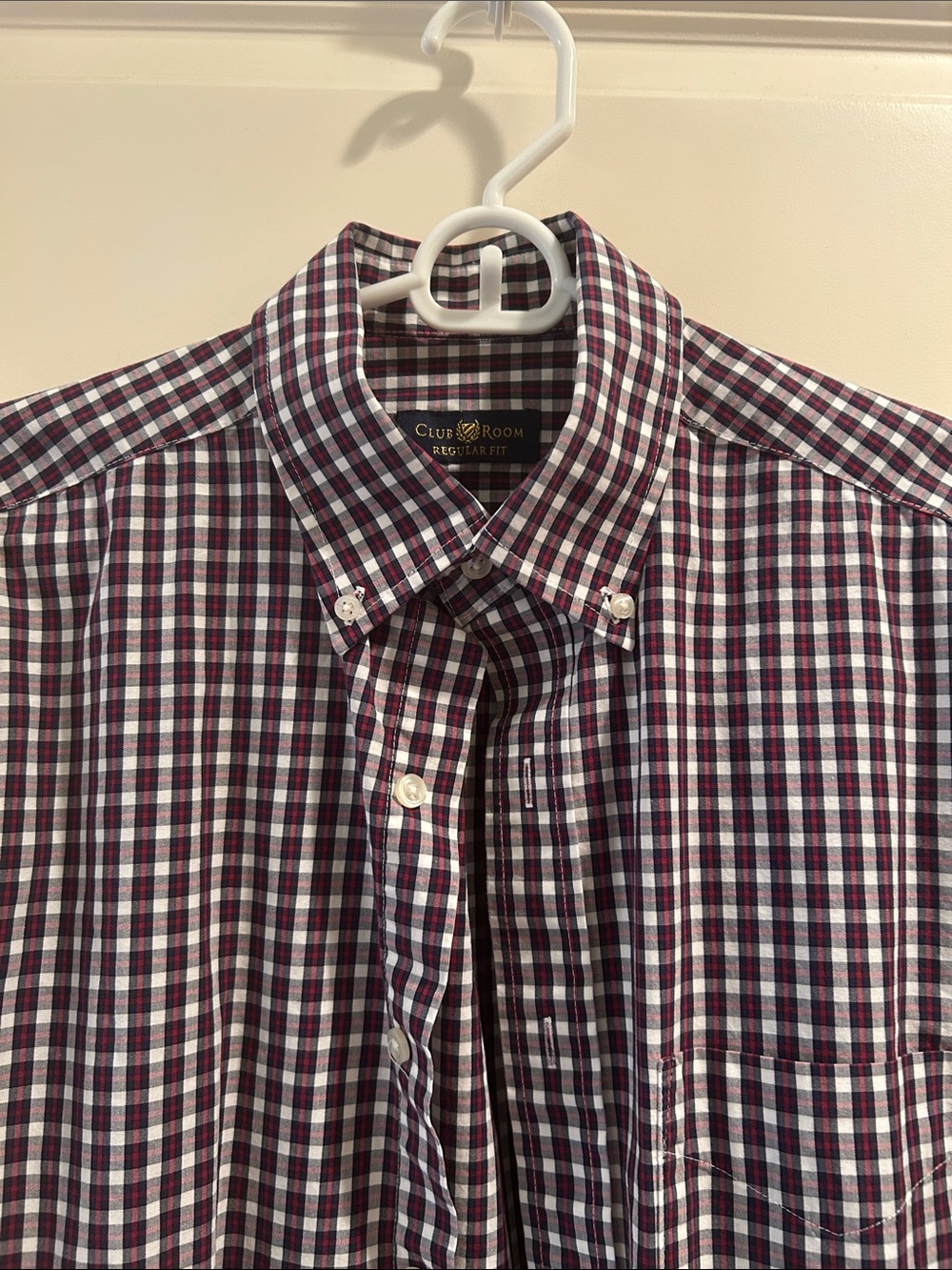 Club Room Men’s Button-Down Check Shirt in Burgundy and Navy size 16 32/33